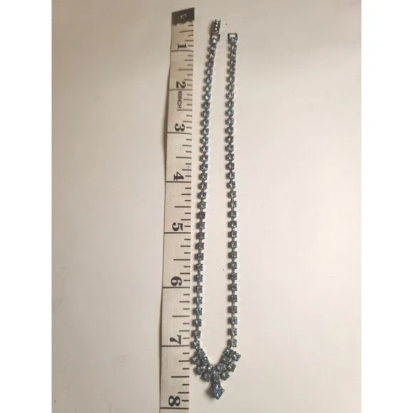 Vintage 1950s Baby Blue Rhinestone 16" Necklace - Picture 3 of 8